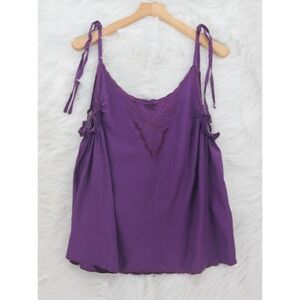 Bali Chic Top Women's One Size Purple Embroidered Cut Out Trapeze Top #1642